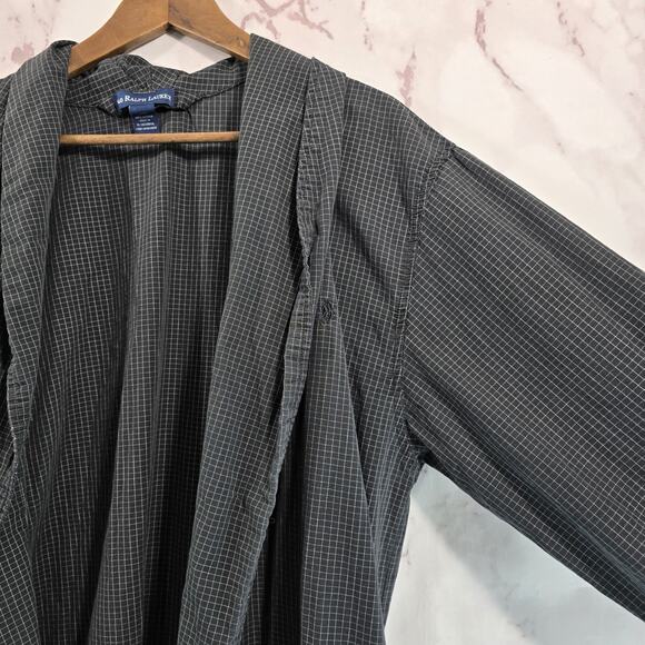 Polo Ralph Lauren Robe Mens Small Medium Black Vintage Plaid Bath Lightweight - Picture 10 of 11